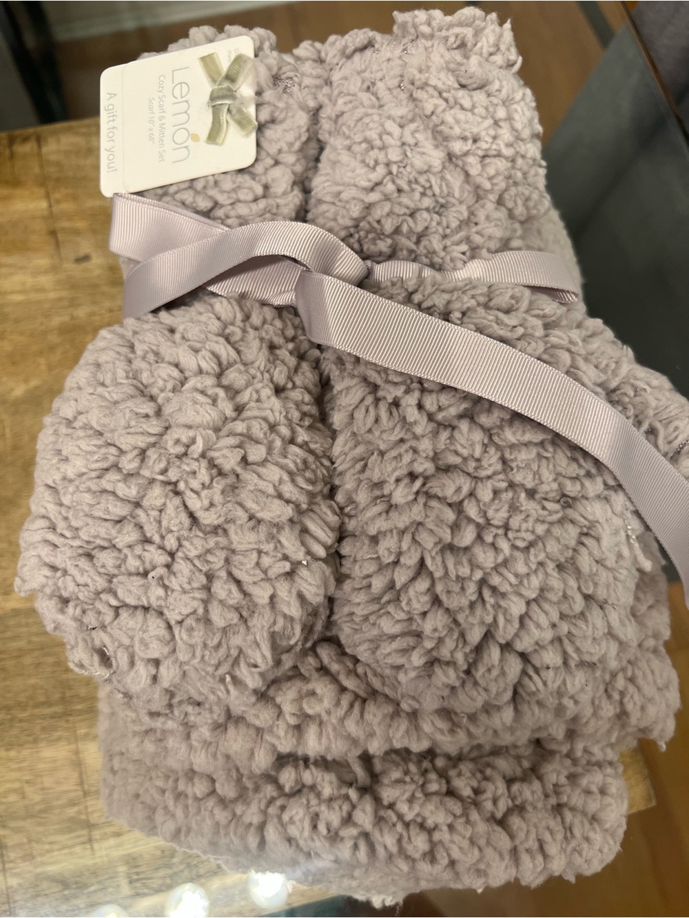 Lemon Cozy Sherpa Scarf & Mitten Set